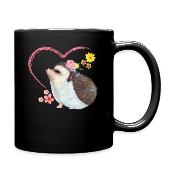 Hedgehog pile of leaves - Full Colour Mug - black - Right