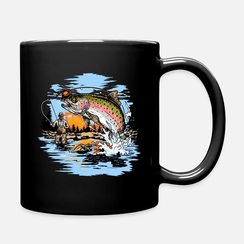 Imprimé pêche à la mouche truite arc-en-ciel - Mug uni - noir