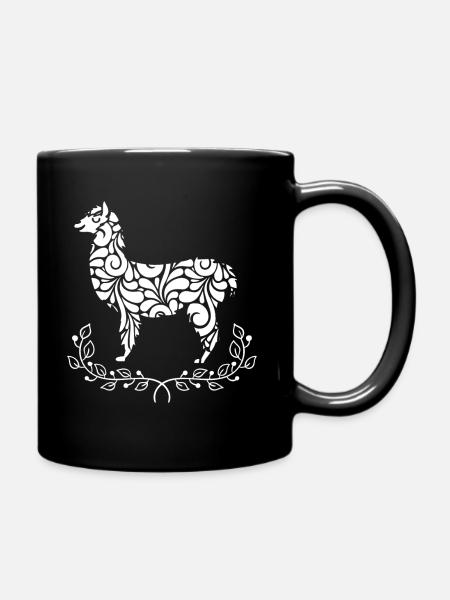 Alpaka Alpaka Blumenmuster - Tasse einfarbig - Schwarz