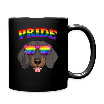 Gay Pride Dackel Wiener Hund mit LGBT Regenbogen - Tasse einfarbig - Schwarz - Rechts