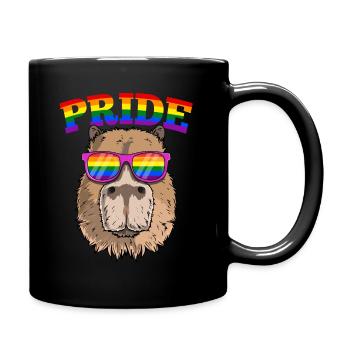 Homosexuell Stolz Capybara mit LGBT Regenbogen Sonnenbrille - Tasse einfarbig - Schwarz - Rechts