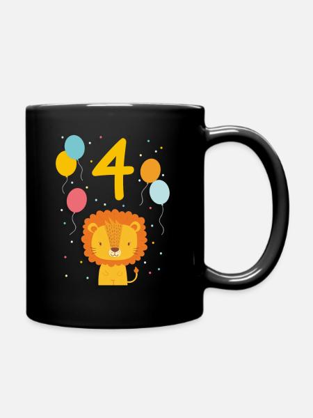 4. Geburtstag Geburtstagsshirt Löwe Vierter Geb - Tasse einfarbig - Schwarz