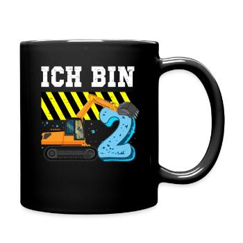 Bagger 2. Geburtstag Junge 2 Jahre Baustelle - Tasse einfarbig - Schwarz - Rechts
