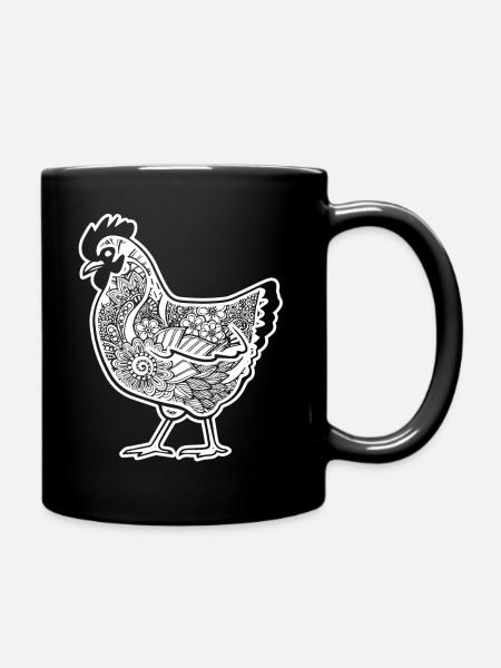 Huhn Huhn Blumenmuster - Tasse einfarbig - Schwarz