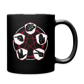 Nerdy Schere Stein Papier plus Echse & Spock Spiel - Tasse einfarbig - Schwarz - Rechts