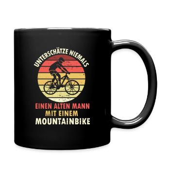 Mountainbike Unterschätze niemals einen alten Mann - Tasse einfarbig - Schwarz - Rechts