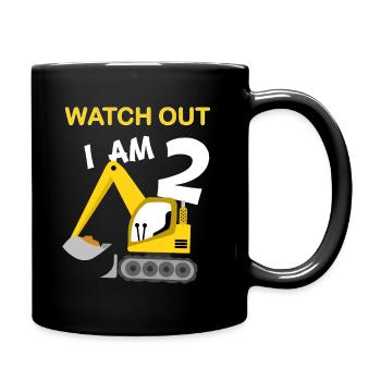Boy 2nd birthday Digger Construction Site - Full Colour Mug - black - Right