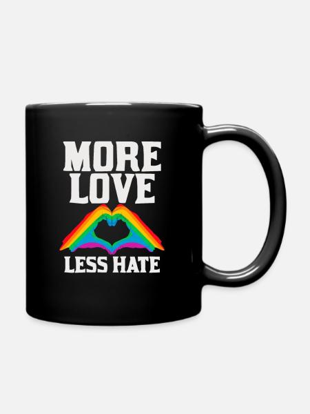 Mehr Liebe, weniger Hass, schwuler Stolz, LGBT Slim Fit - Tasse einfarbig - Schwarz
