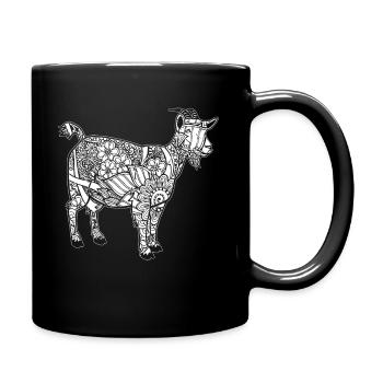Ziege Ziege Blumenmuster - Tasse einfarbig - Schwarz - Rechts