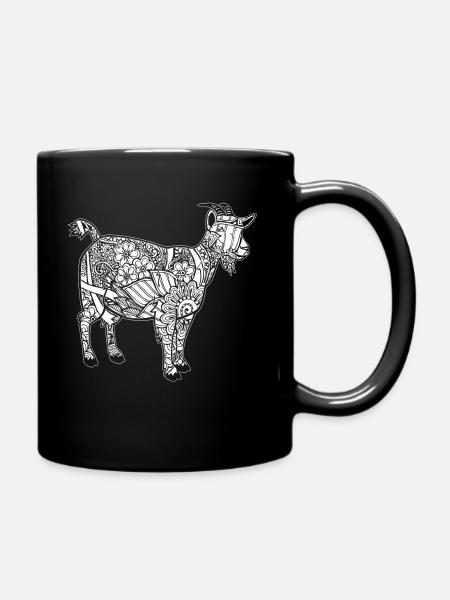 Ziege Ziege Blumenmuster - Tasse einfarbig - Schwarz