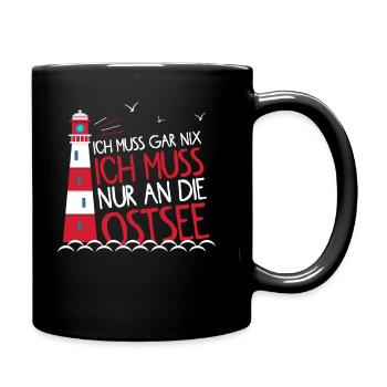 Ich muss an die Ostsee I Leuchtturm - Tasse einfarbig - Schwarz - Rechts