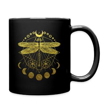 Libelle Tattoo Mandala mit Blume des Lebens - Tasse einfarbig - Schwarz - Rechts