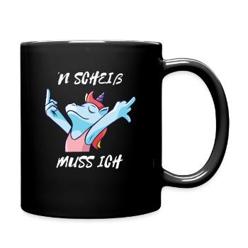 Einen Scheiß muss ich witziges Einhorn Motiv - Tasse einfarbig - Schwarz - Rechts