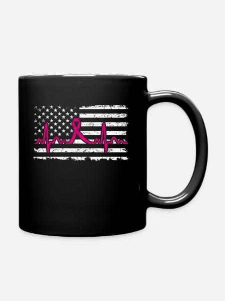 Womens USA Flag Ribbon Breast Cancer Awareness Pat - Tasse einfarbig - Schwarz