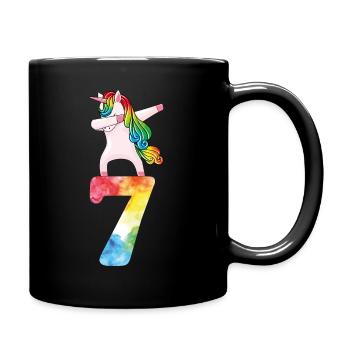7th Birthday Unicorn Girls Gift Funny 7 Years Old - Full Colour Mug - black - Right