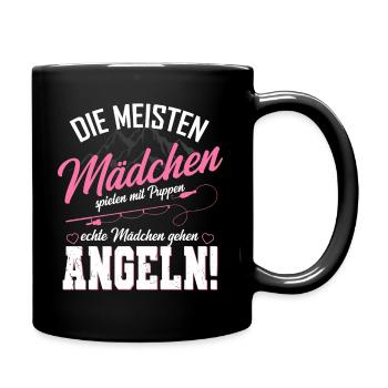 Echte Mädchen Angeln Spruch Anglerin Fischerin - Tasse einfarbig - Schwarz - Rechts