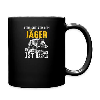 Vorsicht Jäger Wildschwein ist Harmlos - Tasse einfarbig - Schwarz - Rechts