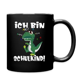 Dino Einschulung Ich bin Schulkind - Tasse einfarbig - Schwarz - Rechts