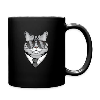 Chat avec lunettes de soleil, chemise et cravate - Mug uni - noir - Droite