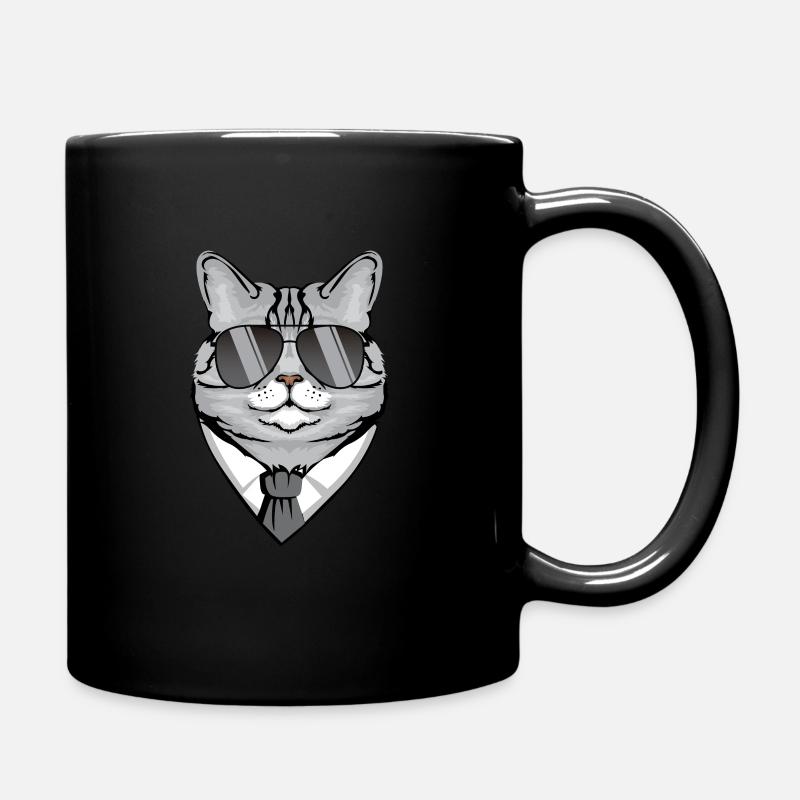Chat avec lunettes de soleil, chemise et cravate - Mug uni - noir