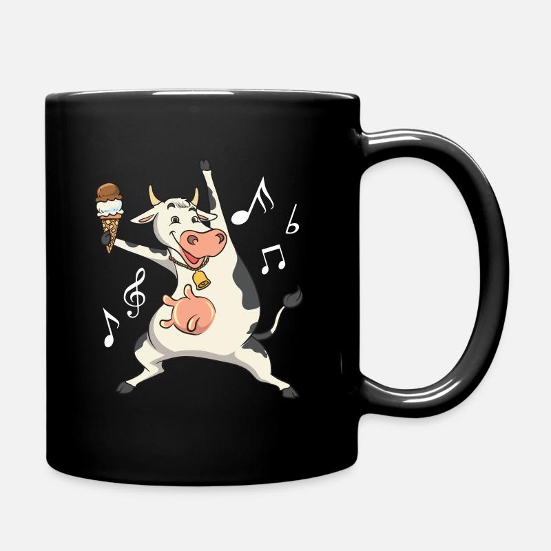 Vache dansante avec crème glacée et notes de musique - Mug uni - noir