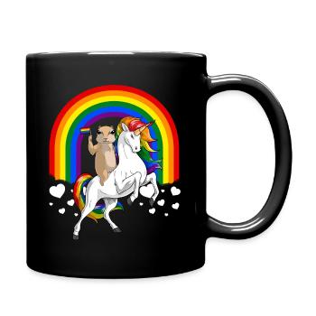 LGBT Prairie Dog Riding Unicorn Gay Pride Rainbow - Full Colour Mug - black - Right