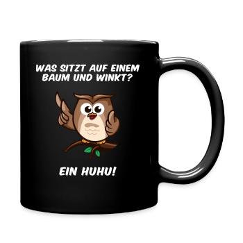 Ein Huhu ist ein Uhu, der dir winkt. Lustige Eule - Tasse einfarbig - Schwarz - Rechts