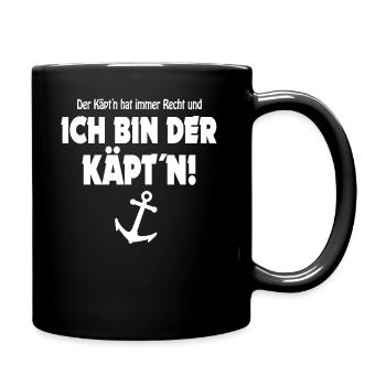 Lustig Käpt´n hat immer Recht Anker Boot Geschenk - Tasse einfarbig - Schwarz - Rechts