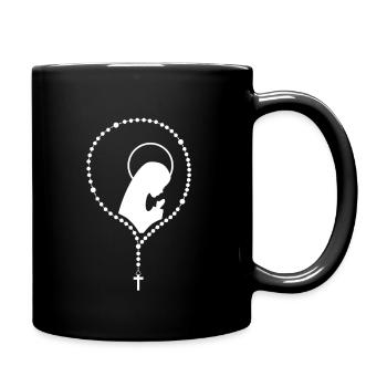 Katholisches Kirchen Motiv mit Nonne & Rosenkranz - Tasse einfarbig - Schwarz - Rechts