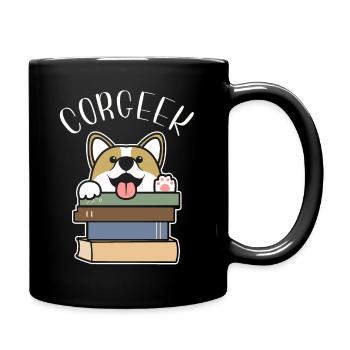 Funny Corgi Geek Corgeek Book Lovers Gift design - Full Colour Mug - black - Right
