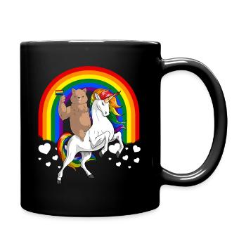 LGBT Mignon Ours Brun Chevauchant Licorne Gay Pride - Mug uni - noir - Droite