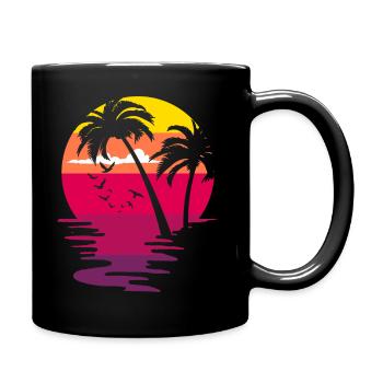 Beach beach sunset sunset vacation palm trees - Full Colour Mug - black - Right