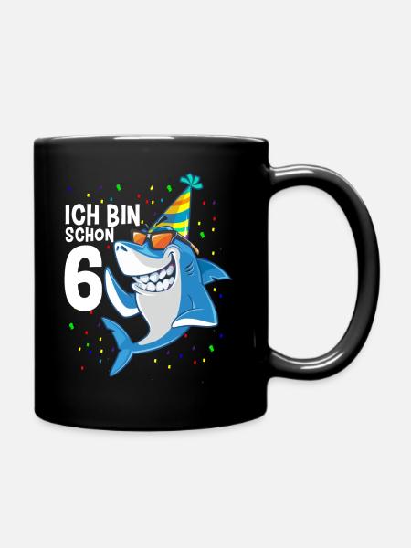 6. Geburtstag Hai Junge 6 Jahre - Tasse einfarbig - Schwarz