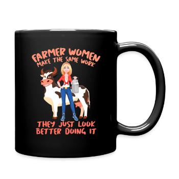 Farmer Women make the same work Chicken Cow - Full Colour Mug - black - Right