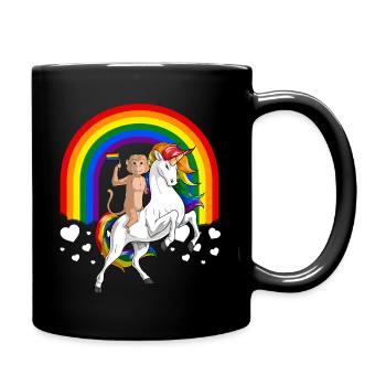 LGBT Monkey Riding Unicorn Gay Pride Rainbow - Mug uni - noir - Droite