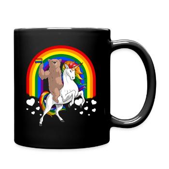 LGBT Grizzly Bear Riding Unicorn Gay Pride Rainbow - Full Colour Mug - black - Right
