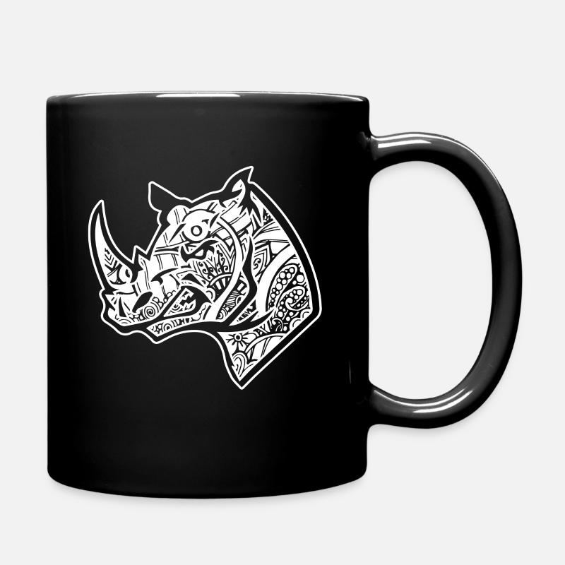 Rhinoceros Rhinoceros Floral Pattern - Full Colour Mug - black