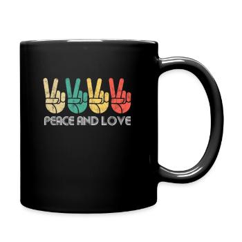 Retro Friedenszeichen Liebe 60er 70er Hippie - Tasse einfarbig - Schwarz - Rechts