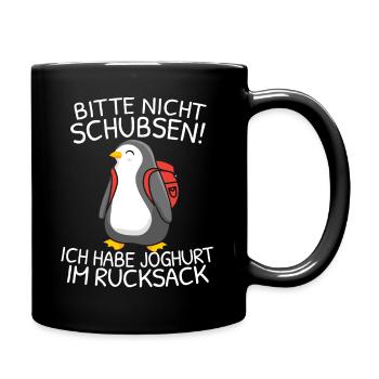 Bitte nicht schubsen ich habe Joghurt im Rucksack - Tasse einfarbig - Schwarz - Rechts