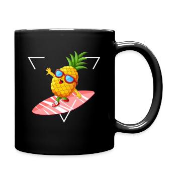 Happy Sommer Urlaub Feeling Ananas Surfbrett Sonne - Tasse einfarbig - Schwarz - Rechts