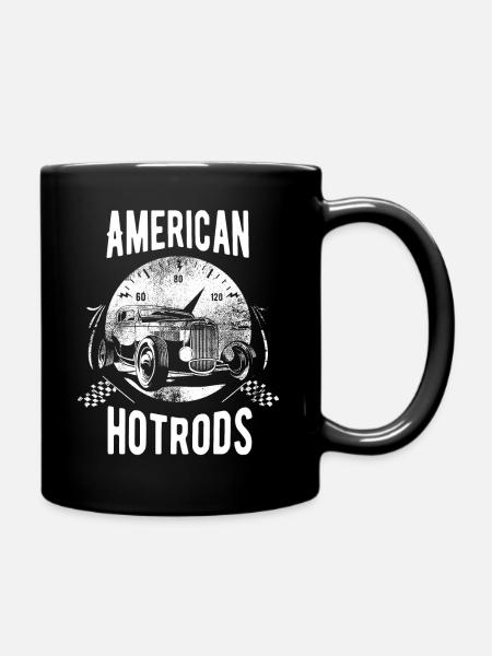 American hotrod vintage musclecar classic car race - Full Colour Mug - black