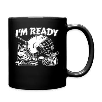 Eishockey Helm Maske Schläger i am ready - Tasse einfarbig - Schwarz - Rechts