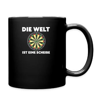 Die Welt ist eine Scheibe Dartsprüche Darten - Tasse einfarbig - Schwarz - Rechts
