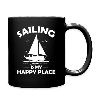 Sailing is my happy place t-shirt sailing ship - Full Colour Mug - black - Right