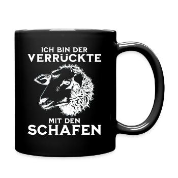 Schaf Schafhalter - der verrückte mit den Schafen - Tasse einfarbig - Schwarz - Rechts