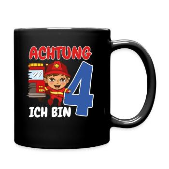 4. Geburtstag Feuerwehrauto Feuerwehr Geschenk - Tasse einfarbig - Schwarz - Rechts