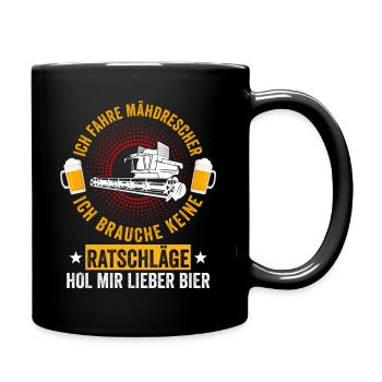Mähdrescher Bier Saufen Landwirt Bauernhof Ernte - Tasse einfarbig - Schwarz - Rechts