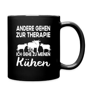 Therapie Landwirt Bauer ich muss zu meinen Kühen - Tasse einfarbig - Schwarz - Rechts