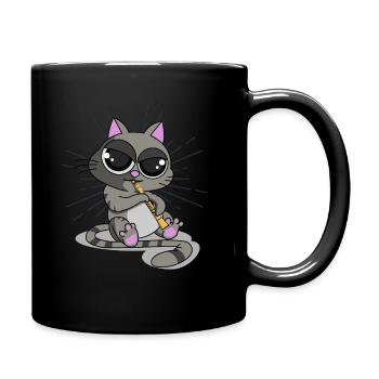 Katze Klarinette, Katze Musik, Katze musikalisch - Tasse einfarbig - Schwarz - Rechts