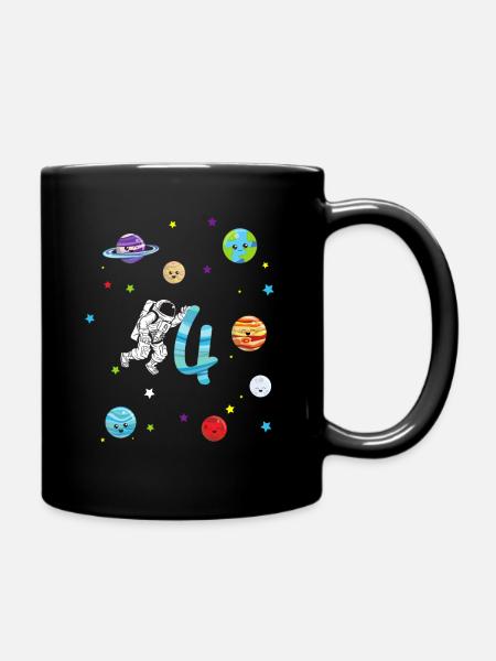 4. Geburtstag Astronauten Sonnensystem Geschenk - Tasse einfarbig - Schwarz